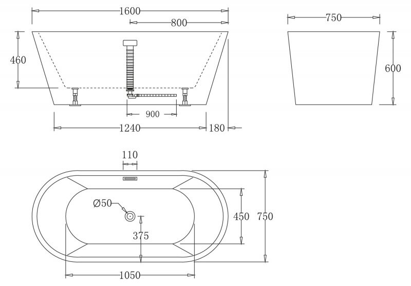 BelBagno BB71-1600 160*75 ванна акриловая овальная