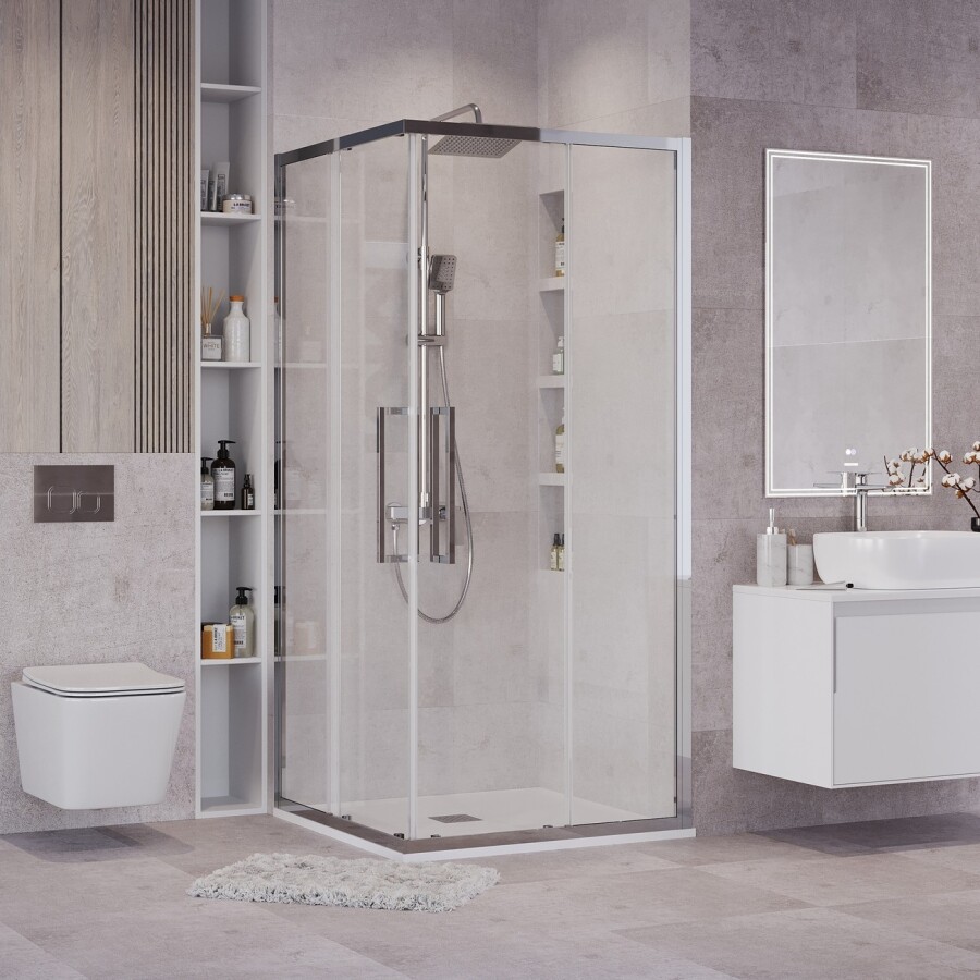 Душевое ограждение Grossman Cosmo 300.K33.02.8080.10.00 (80х80х195) квадрат,раздвижная,хром,стекло прозрачное, 1 место