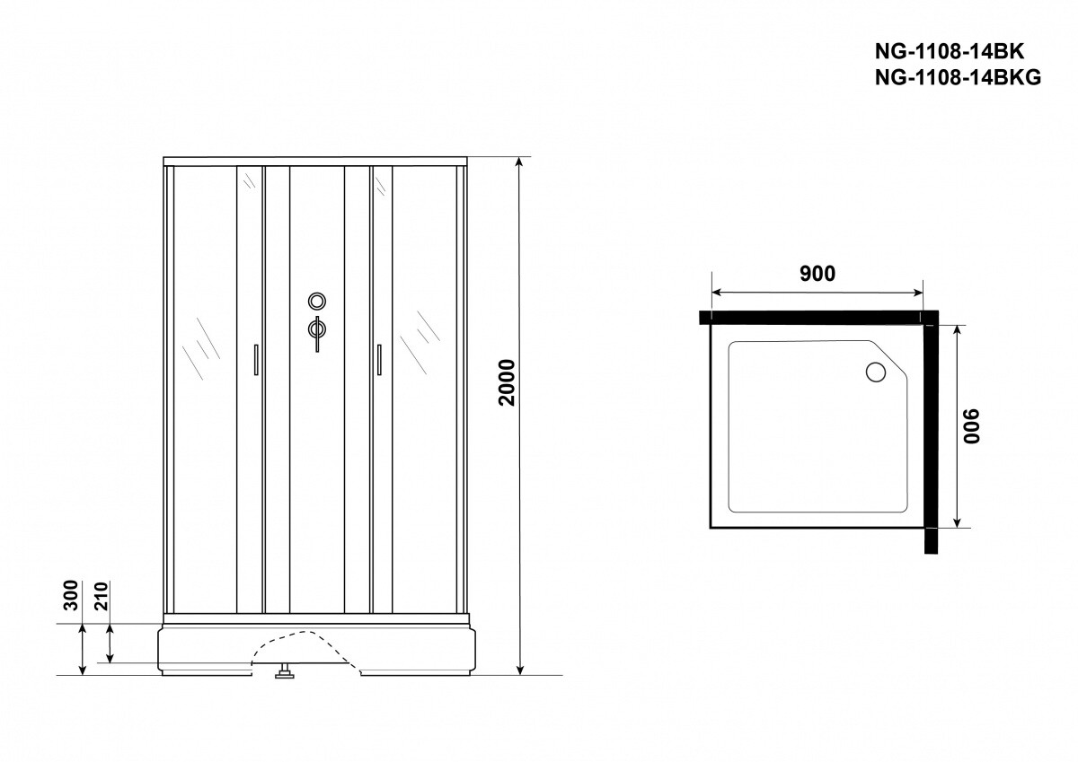 Niagara NG 1108-14BK Душевая кабина 90x90 Без крыши 11081424BK