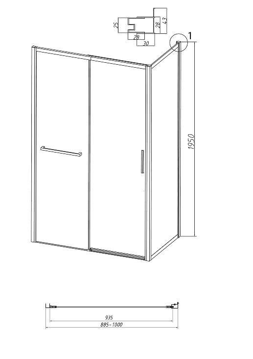Боковая стенка Grossman Style 200.K33.05.100.21.10 (100х195) черный матовый,стекло тонированное, 1 место