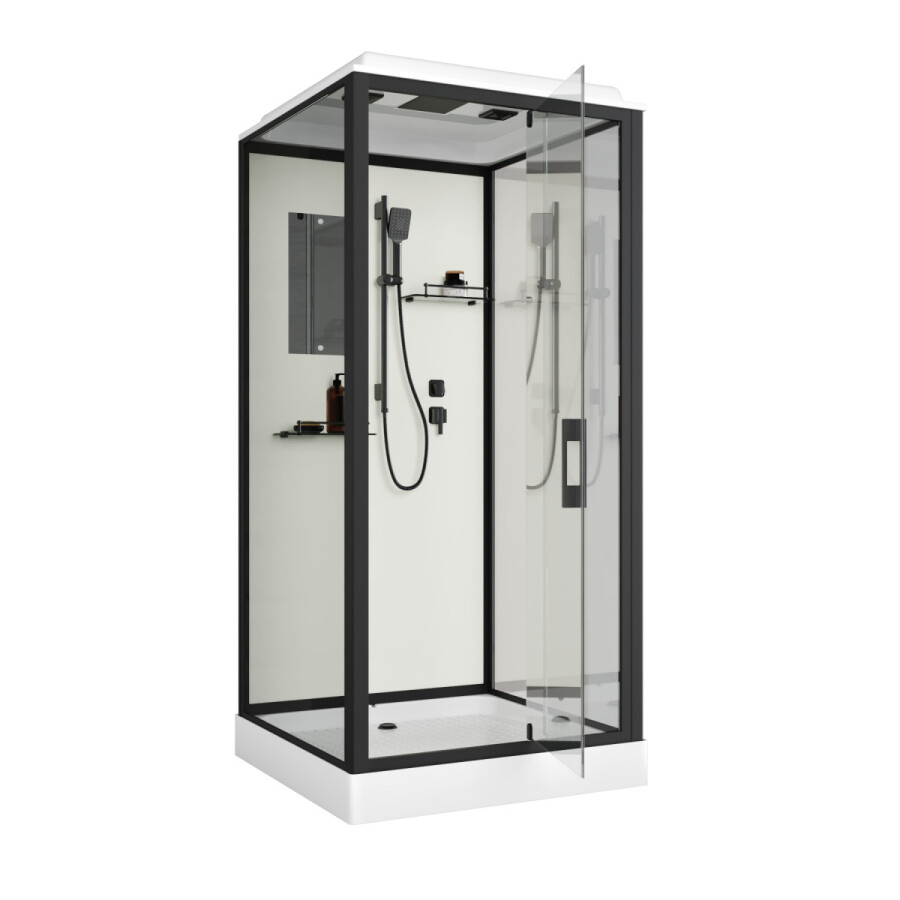 Душевая кабина Niagara Standart ST100/15Q/BL (100х100х215) поддон 15см,распашная,черный,3 места