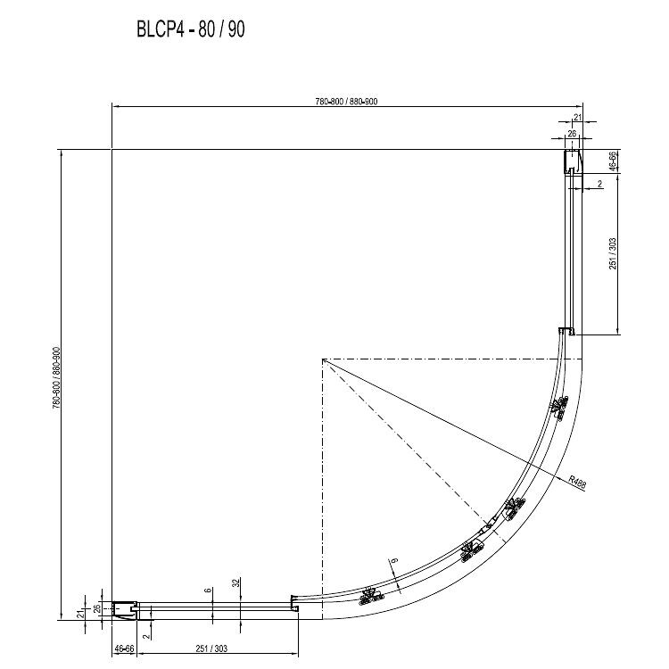 Ravak Blix Душевой уголок BLCP4-80 Sabina блестящий+грейп 3B240C40ZG