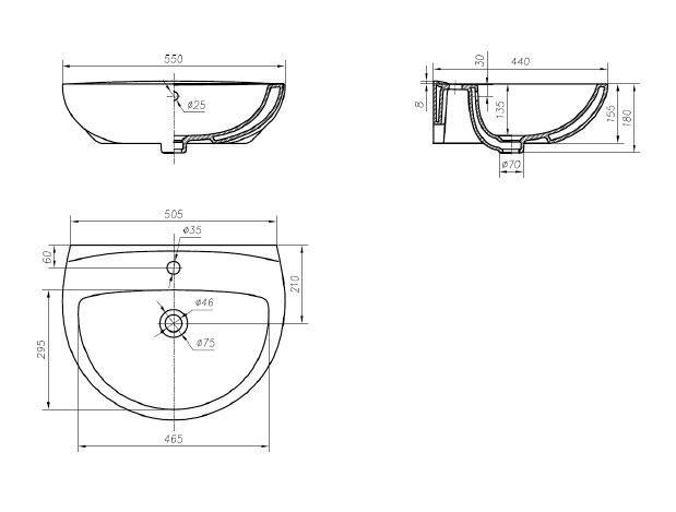 Ifo Arret RS031055000 раковина подвесная 55x44 см