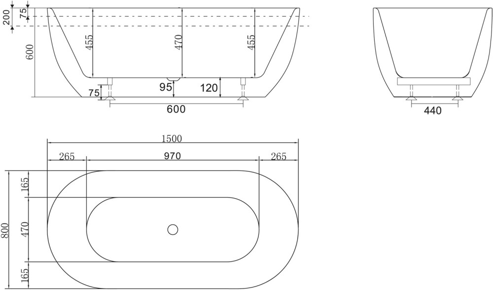 BelBagno BB70-1500-800 150*80 ванна акриловая овальная