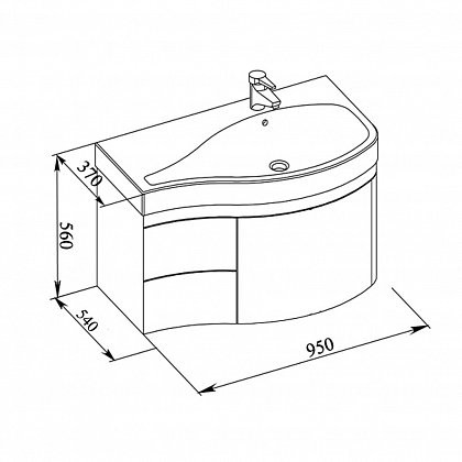 Aquanet Сопрано 95 тумба с раковиной 00213005 подвесная, правая