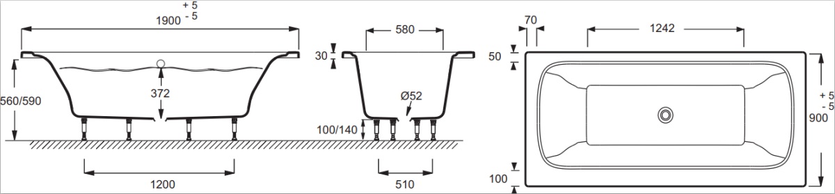 Jacob Delafon Elite 190*90 ванна акриловая прямоугольная E6D033-00