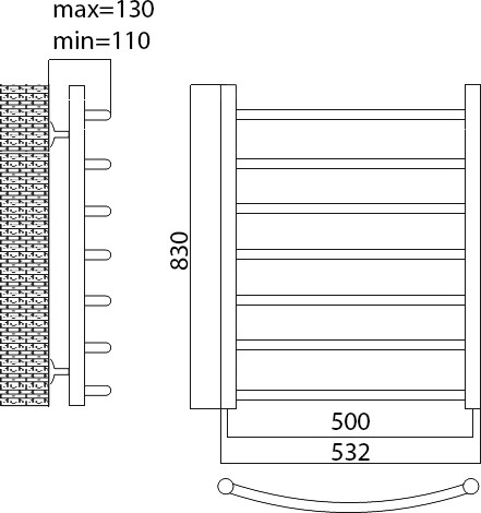 Terminus Классик полотенцесушитель электрический П7 50*83 R с полотенцедержателем