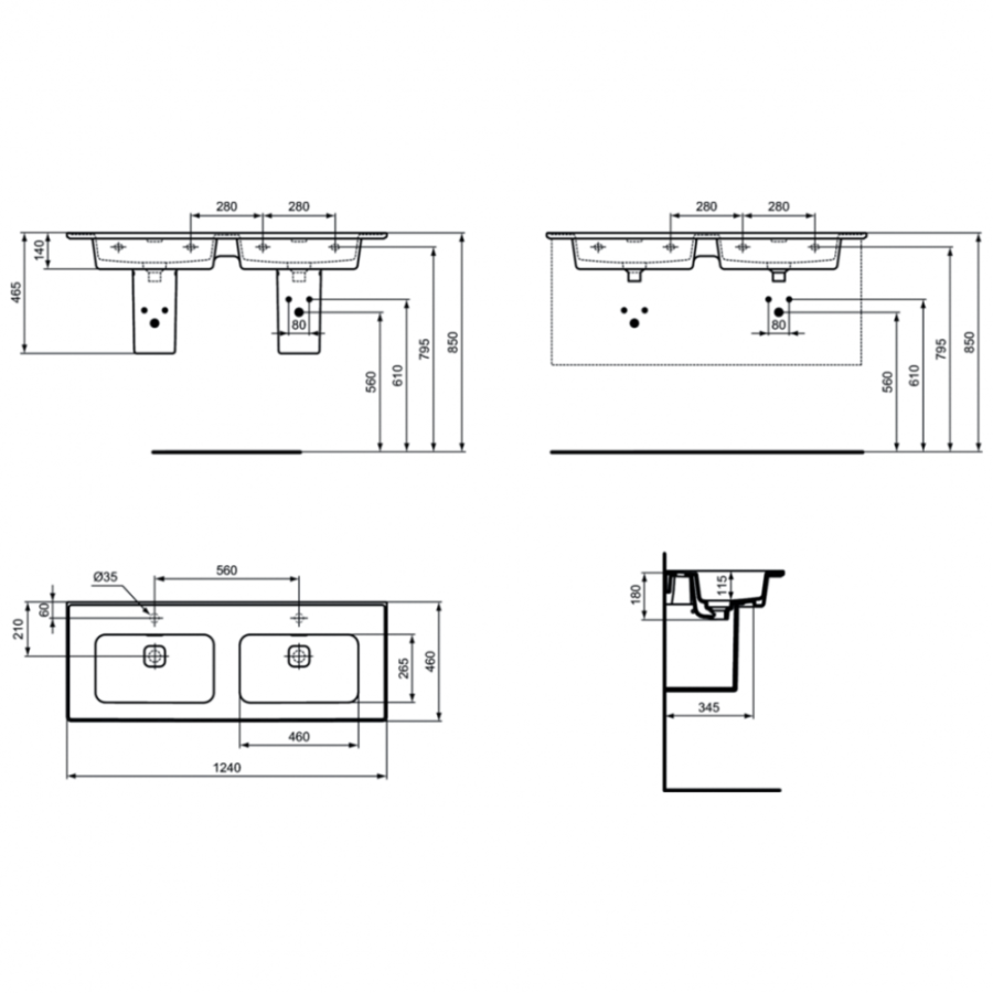 Ideal Standard Strada раковина двойная 124х46 см T300501