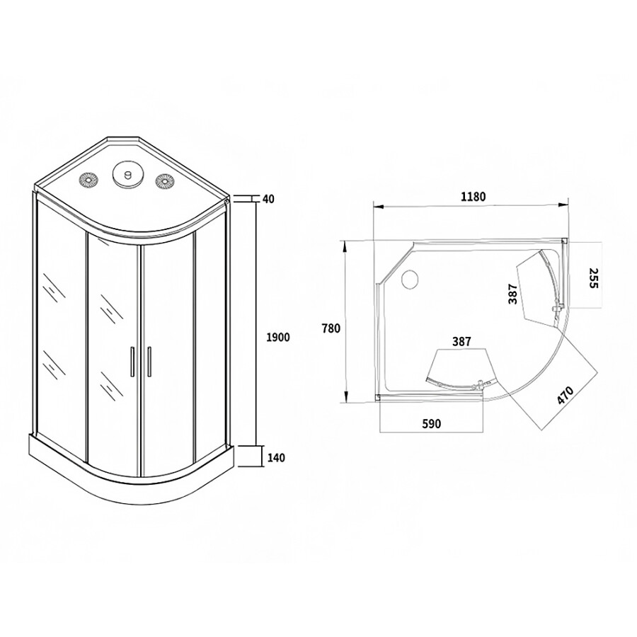 Душевая кабина Loranto 1180х780х2080 левосторонняя, белое заднее стекло, поддон 14 см, матовое стекло 4 мм, профиль черный CS-876EBTM/W-120