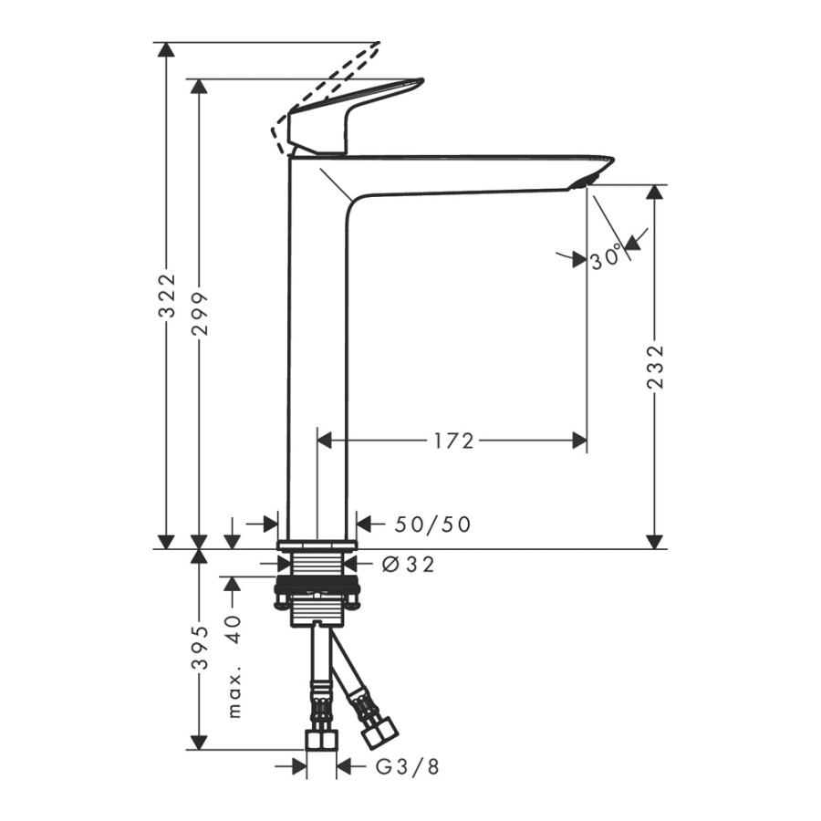 Hansgrohe Logis Смеситель для раковины 240 Fine, без сливного гарнитура хром 71258000