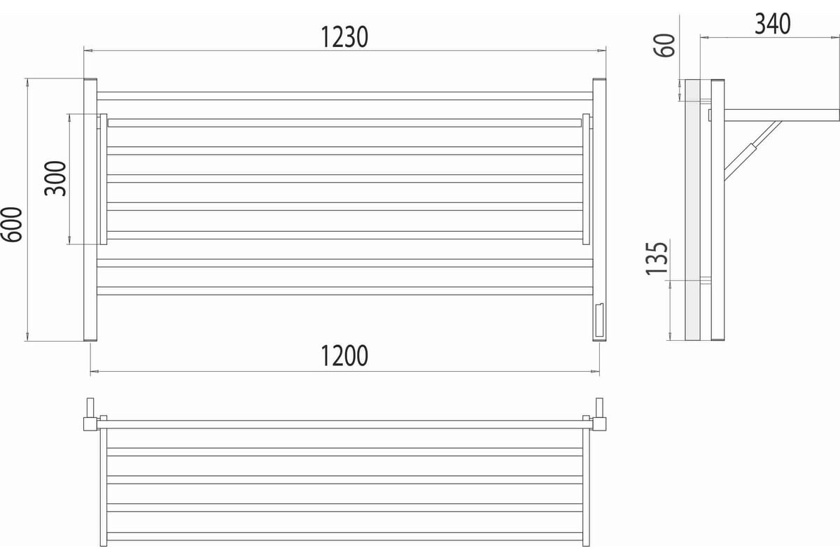 Полотенцесушитель электрический Terminus Горизонт КС Черный муар Sensor quick touch 1200x600 П8 4670078543349
