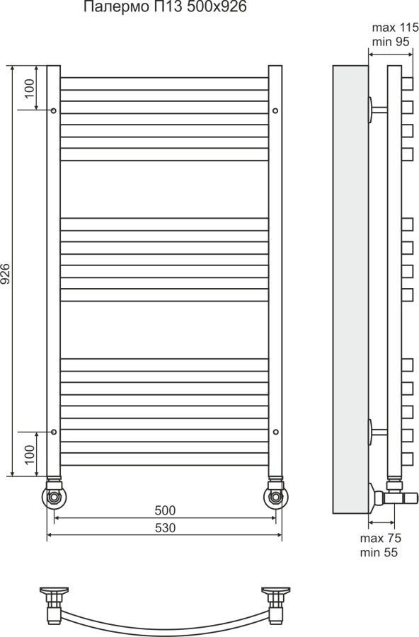 Terminus Палермо П13 полотенцесушитель водяной 500*926