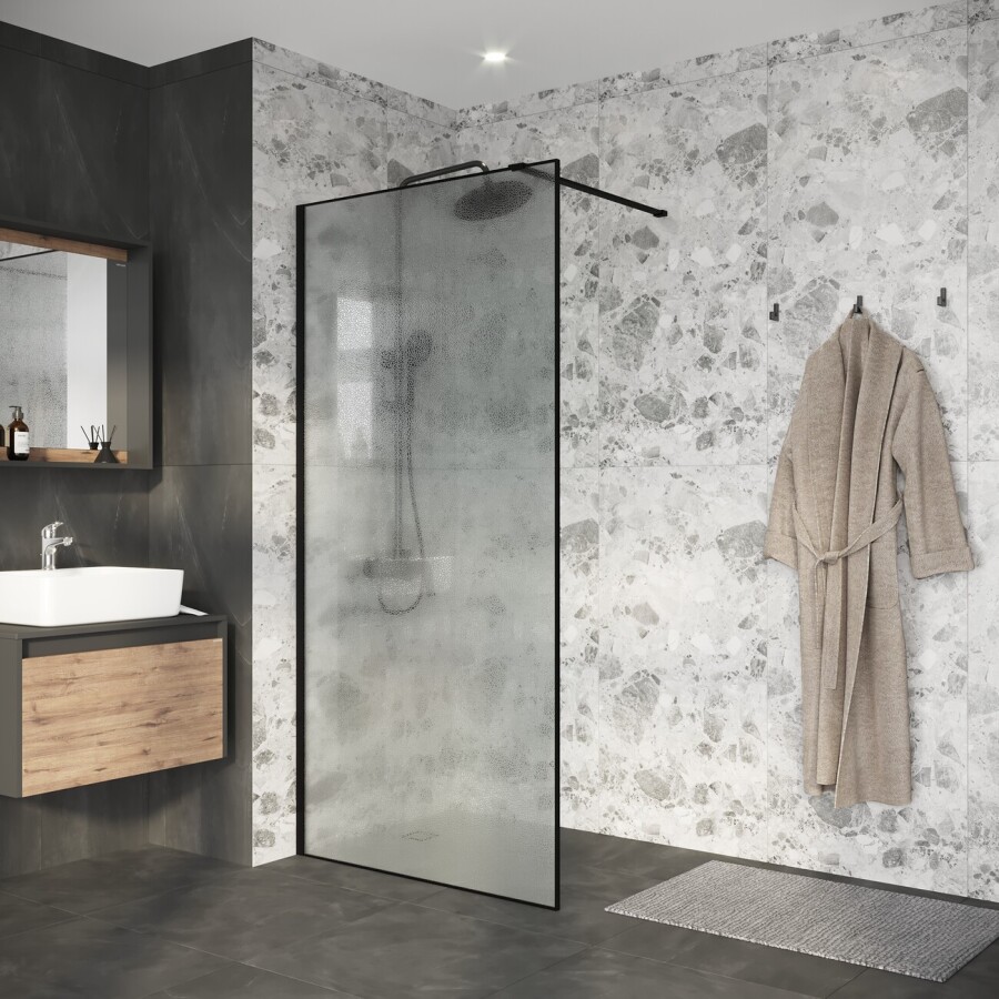 Душевая перегородка Niagara Nova NG-781-12BLACK (120х200) черный матовый,эффект битого стекла,1 место