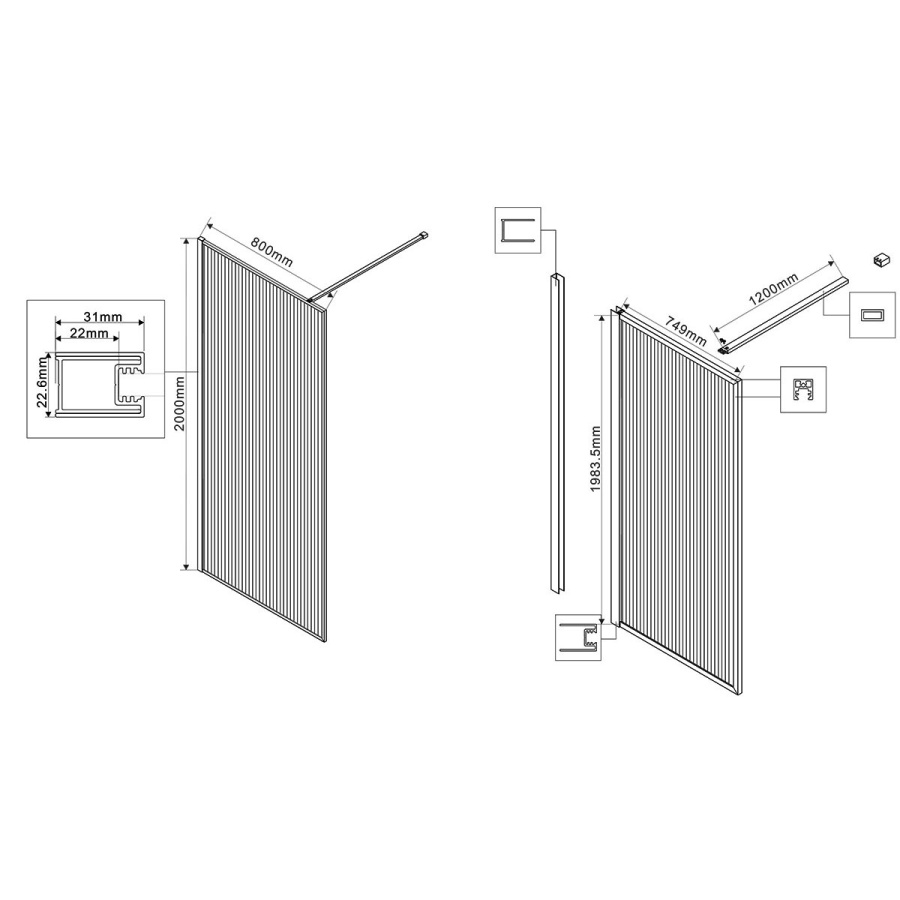Vincea Walk-In душевая перегородка 80 см черная / рифленая VSW-1HP800FLB