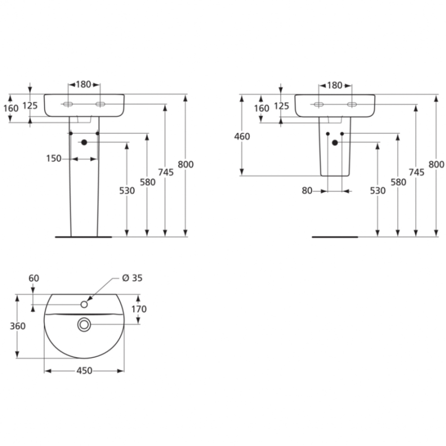 Ideal Standard Connect раковина 45 см E805701