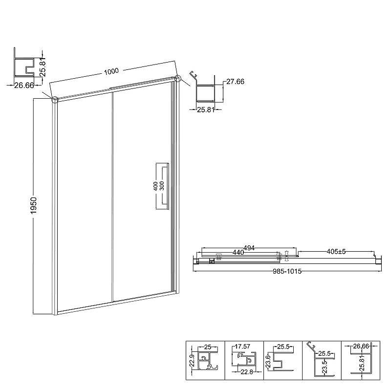 Дверь в нишу Niagara Nova NG-34-10AGR (100х195) раздвижная,графит,стекло прозрачное,1 место