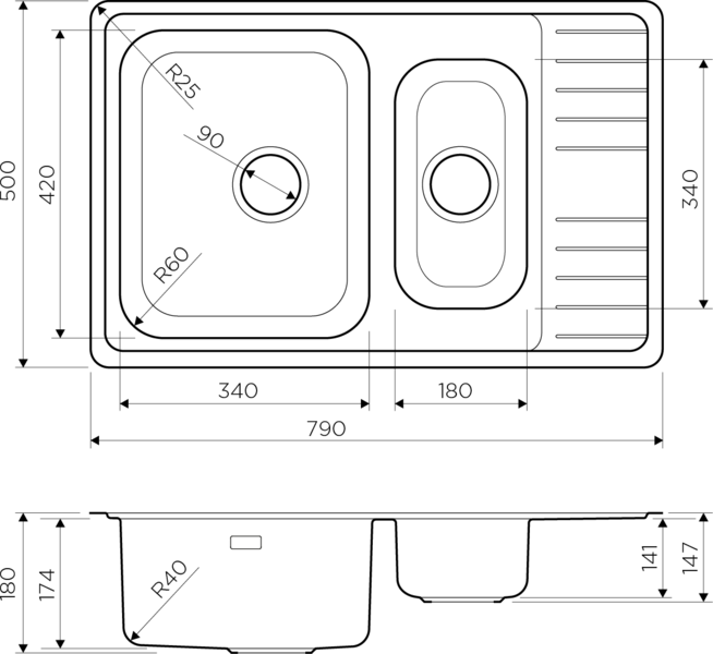 Omoikiri Sagami 79-2-IN-L 4993447 кухонная мойка нержавеющая сталь 79x50см