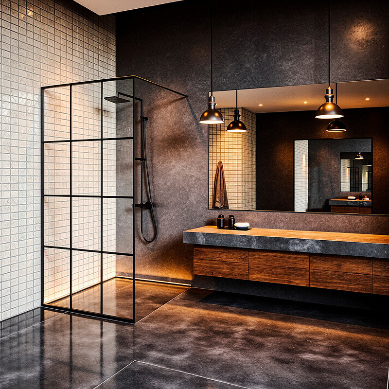 Душевая перегородка Loranto Walk-in 70x200 регулируемый кронштейн 70-100 мм, прозрачное стекло "Лофт клетка" 8 мм, профиль черный матовый CS-W02B-70