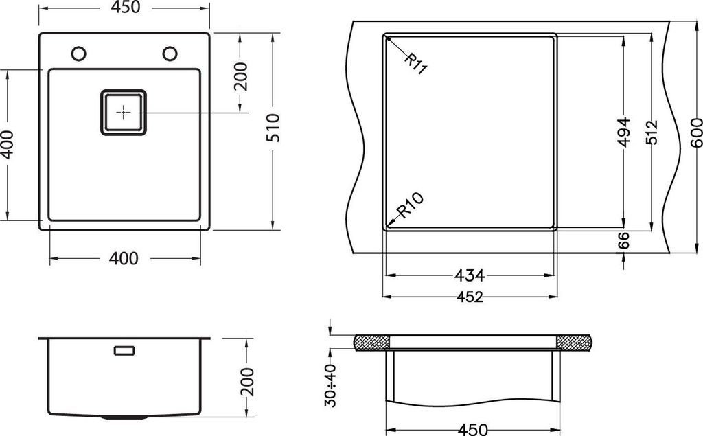 Мойка Alveus Stylux 10 1084278 нержавеющая сталь satin 45x51 см
