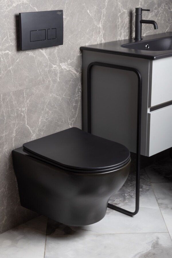 Унитаз подвесной Boheme Fiore Черный матовый c крышкой, Торнадо 978-SET-B