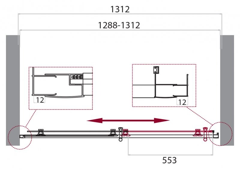 BelBagno Uno душевая дверь 130 см, рифленое стекло UNO-195-BF-1-130-P-Cr