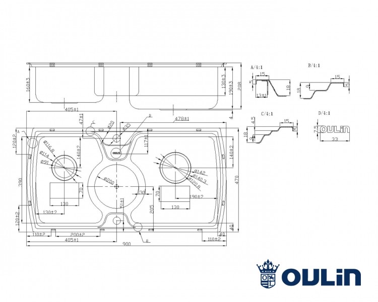 Oulin OL-321 кухонная мойка satin система POP-UP 90x47 см