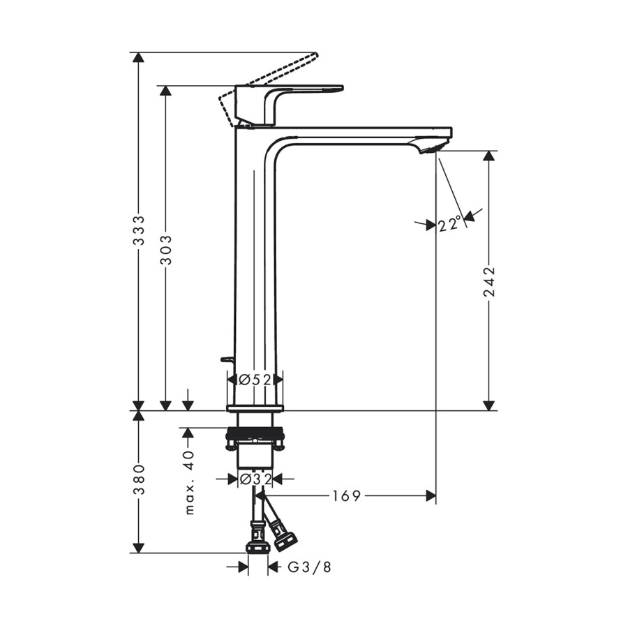 Hansgrohe Rebris S Смеситель для накладной раковины 240 CoolStart со сливным гарнитуром хром 72580000