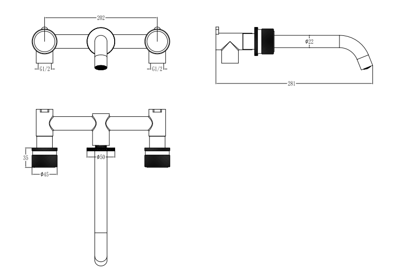 Смеситель для раковины из стены Boheme Aura Black на 3 отв. 152-2-B-A