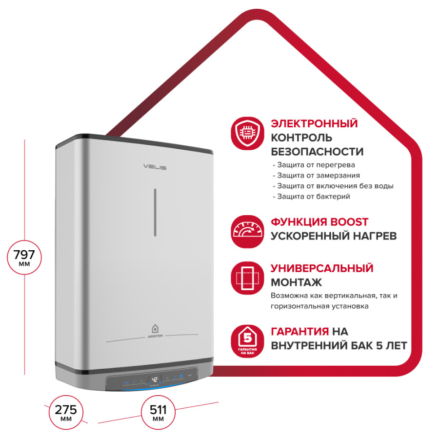 Ariston ABSE VELIS LUX DRY 50 WIFI Водонагреватель электрический 50 литров универсальный монтаж 3700715