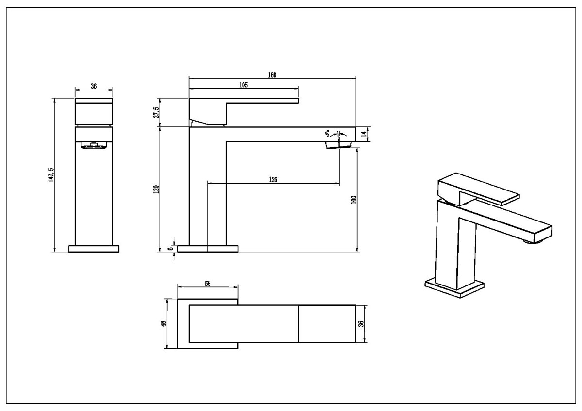 Смеситель для умывальника Boheme Qubic Matt Gun Metal 471-GM