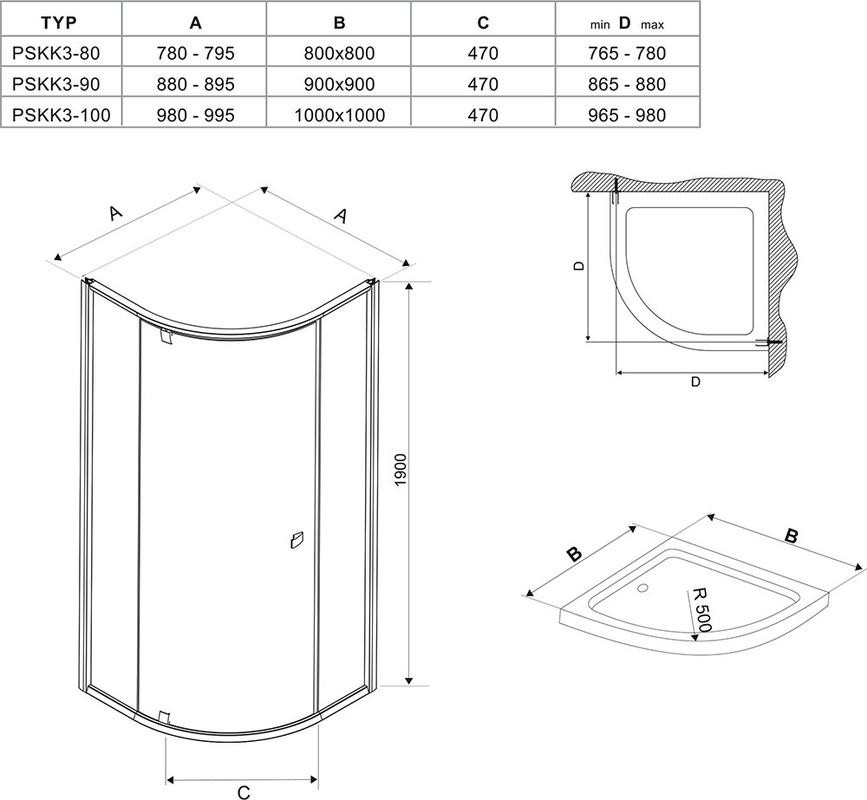Ravak Pivot PSKK3-100 душевое ограждение 100*100*190 А 376AA300Z1