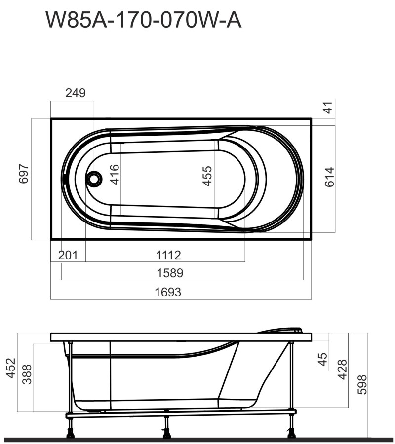 Am.Pm Joy W85A-170-070W-S боковая для ванн универсальная Joy/Spirit/Like 70 см