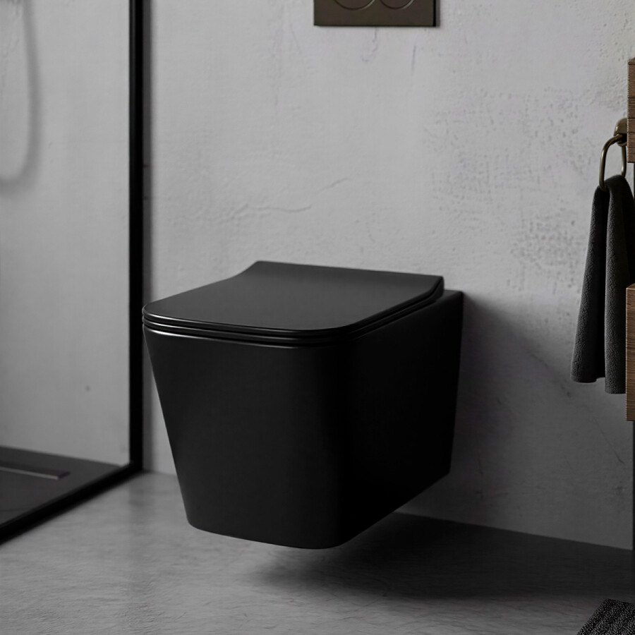 Унитаз подвесной Azario Cascad-Black 360х520х365 безободковый, система смыва "скрытое Торнадо", с быстросъемным сиденьем "Микролифт", черный матовый AZ-2303A-MB