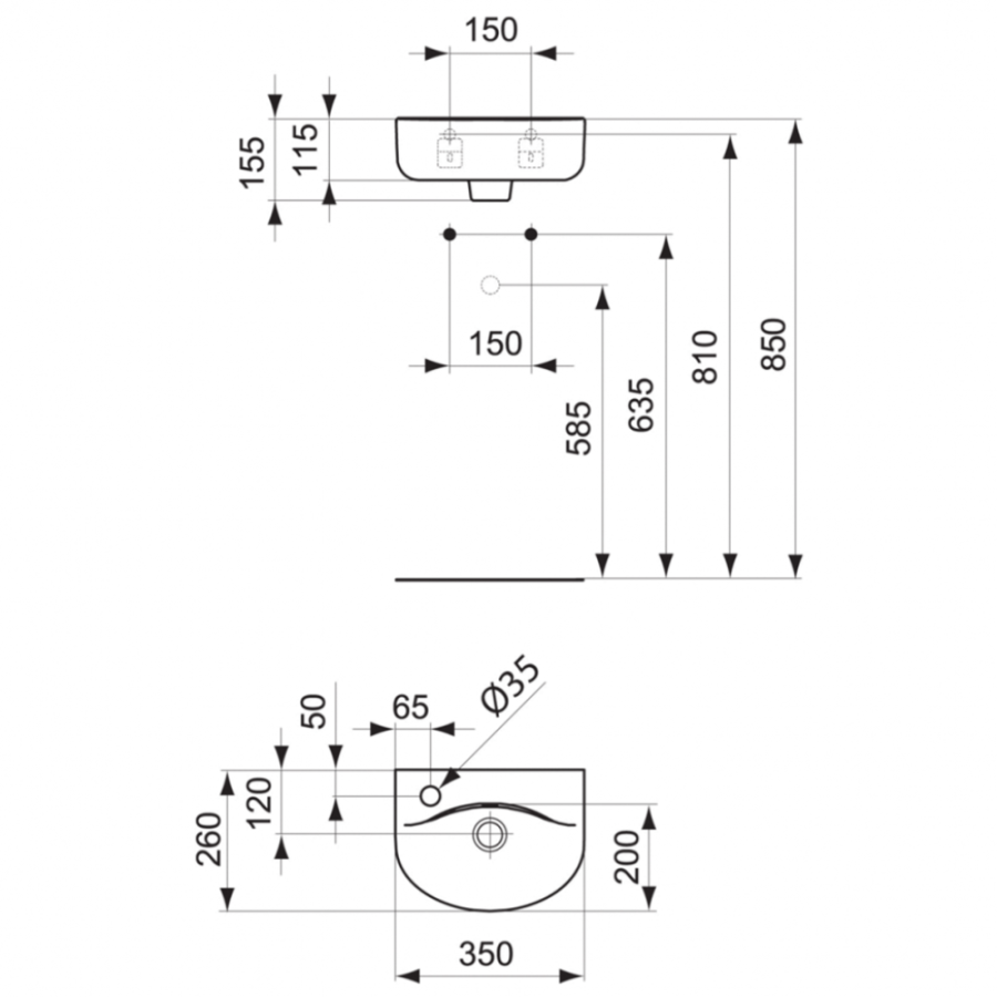 Ideal Standard Connect раковина 35 см E791401