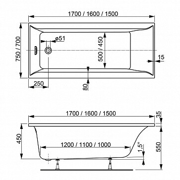 Ванна акриловая Vagnerplast Veronela прямоугольная 150x70 белая VPBA157VEA2X-04