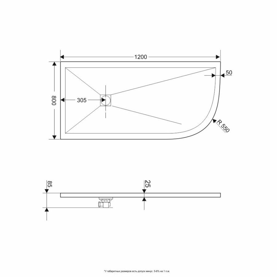 RGW ST/AR-G 16154129-02R 90*120*2,5 душевой поддон из искусственного камня