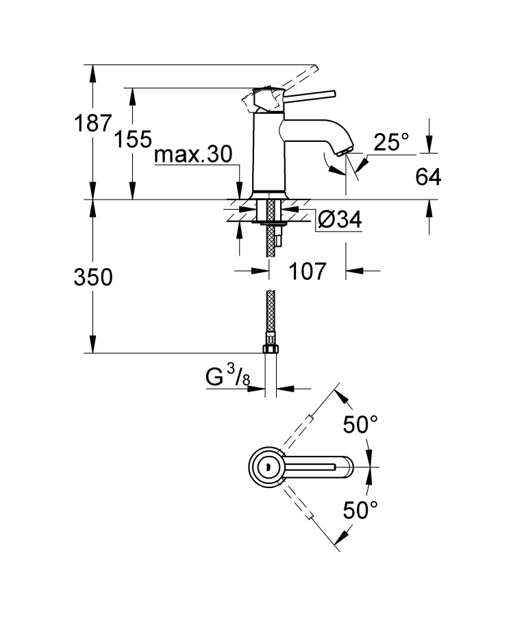 Grohe BauClassic 23162000 смеситель для умывальника 28 мм