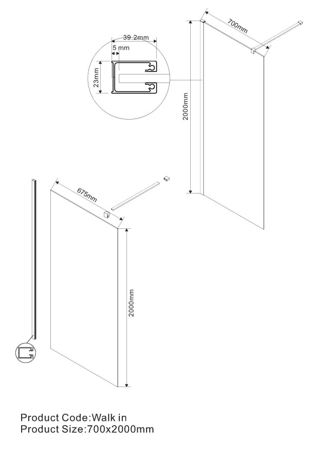 Vincea Walk-In душевая перегородка 70 см золото VSW-1H700CLG
