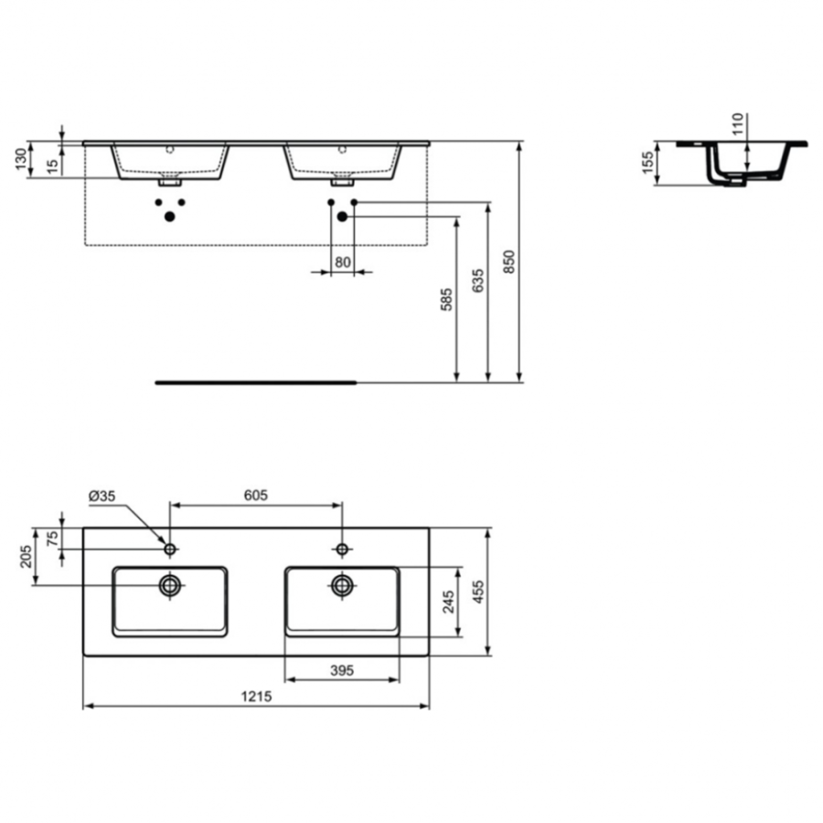 Ideal Standard Tempo раковина двойная 121х45 см E053401