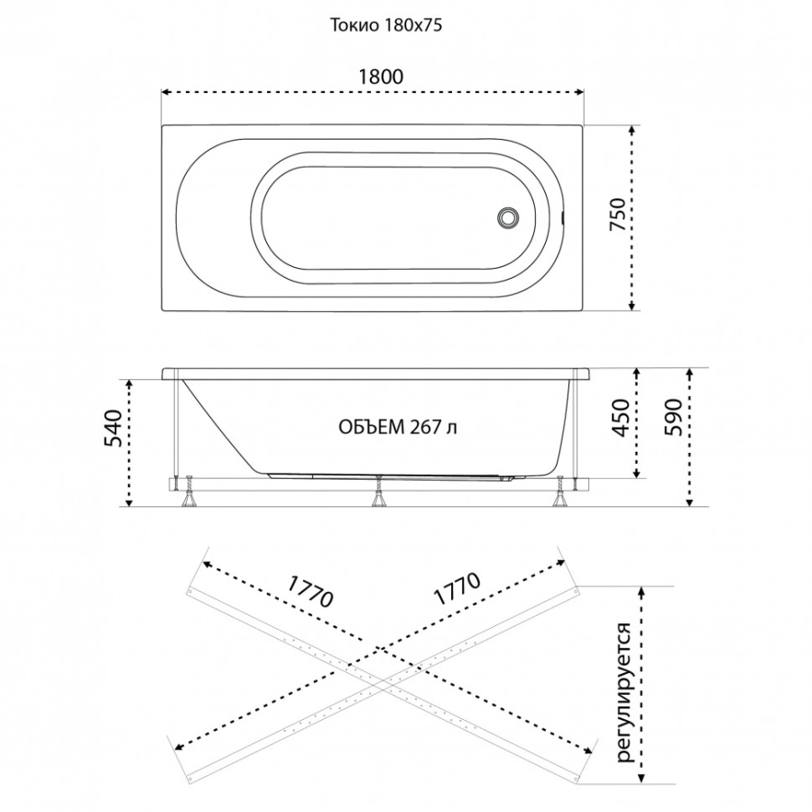 Triton Токио ванна акриловая прямоугольная 180х75 см Щ0000063855