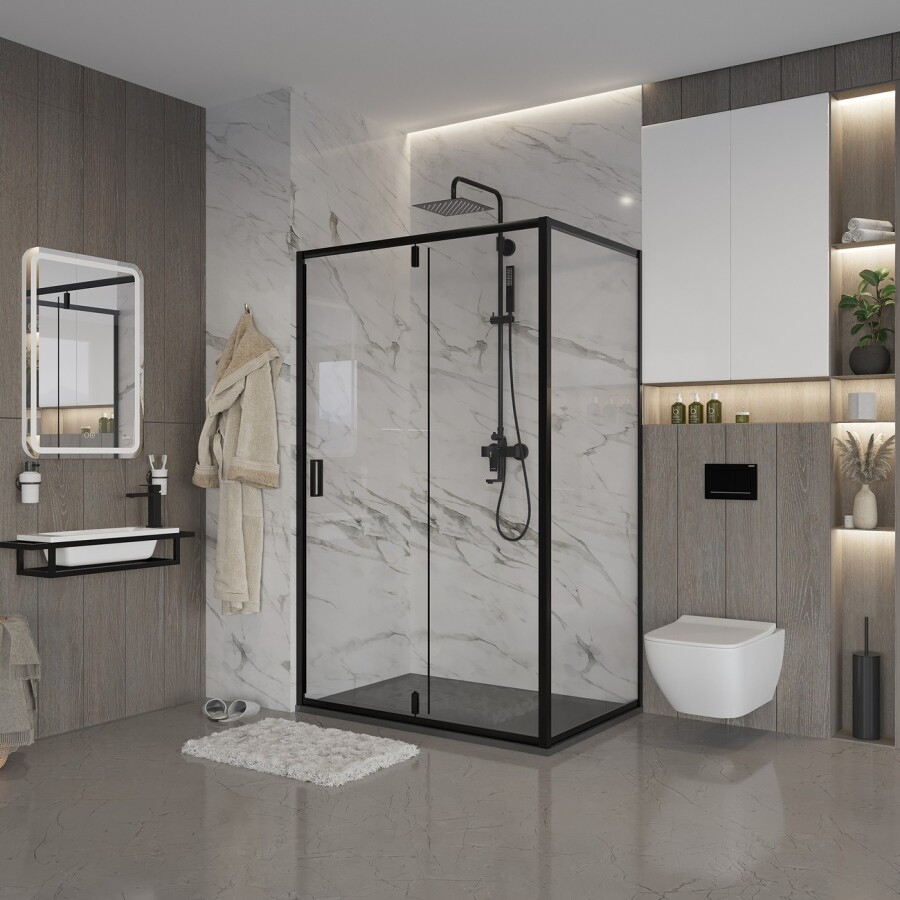 Боковая стенка Niagara Nova NG-A80B (80х195) черный,стекло прозрачное,1 место