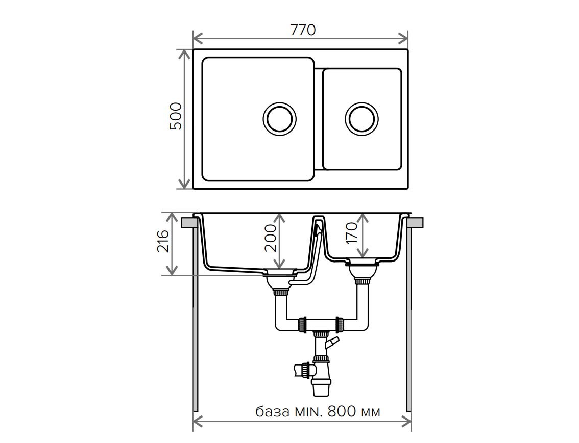 Polygran F 15 кухонная мойка черный 50 х 77 см