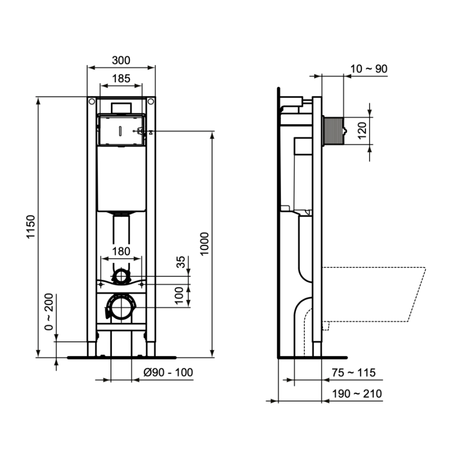 Ideal Standard инсталляция для подвесных унитазов с кнопкой E2332AC