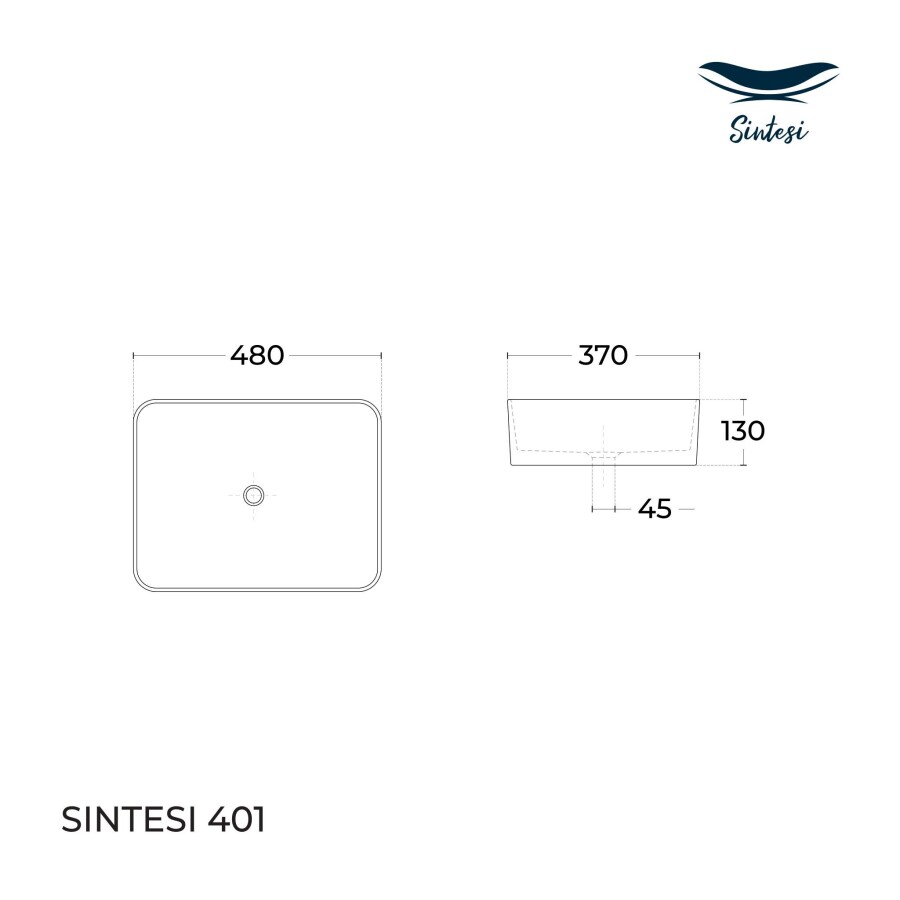 Раковина SinteSi накладная белая 480х370х130, без отверстия под смеситель SIN-LVB-APP-401