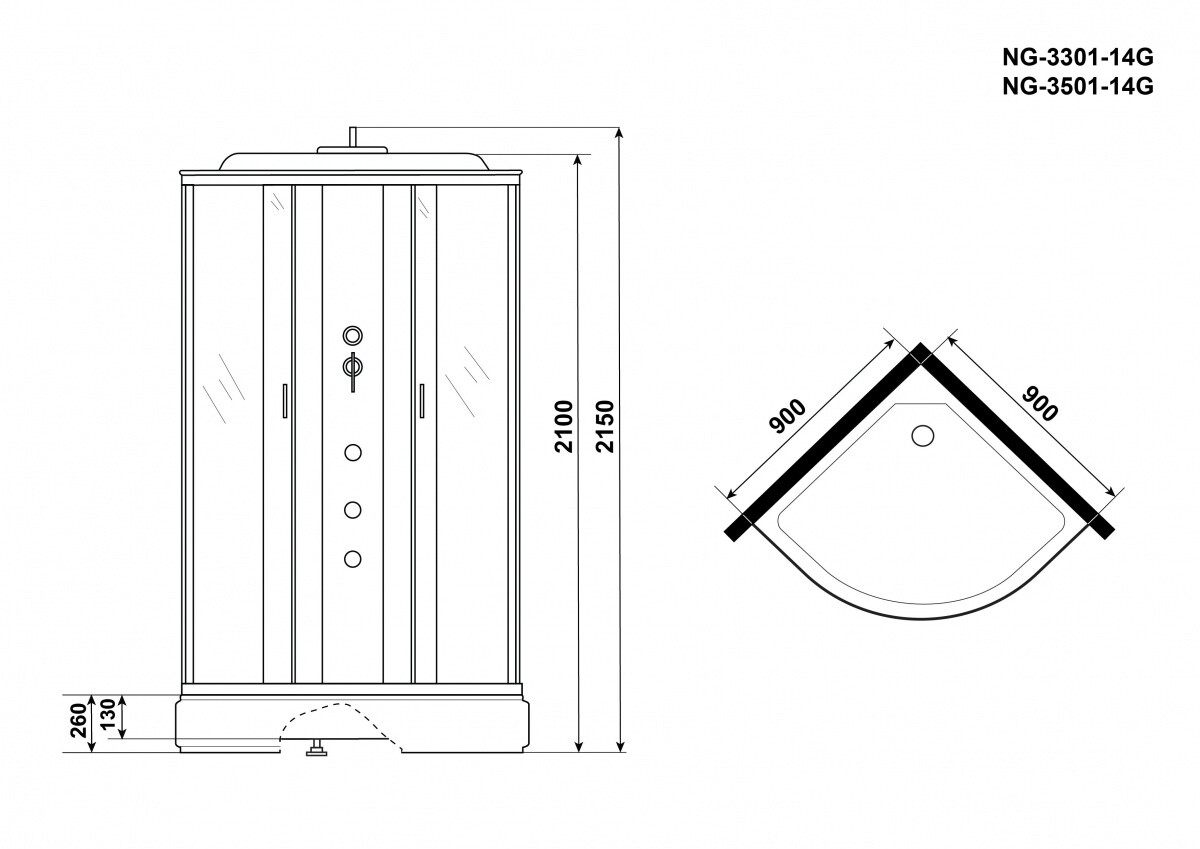 Niagara NG 3501-14G Душевая кабина 90x90 с гидромассажем 35011434G