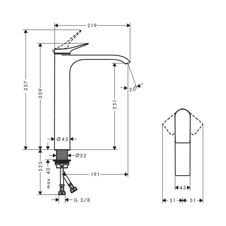 Hansgrohe Vivenis Смеситель для раковины 250 без донного клапана черный матовый 75042670