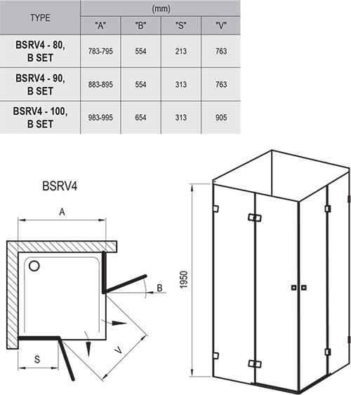 Ravak Brilliant BSRV4-80 душевое ограждение 80*80*195 1UV44A00Z1