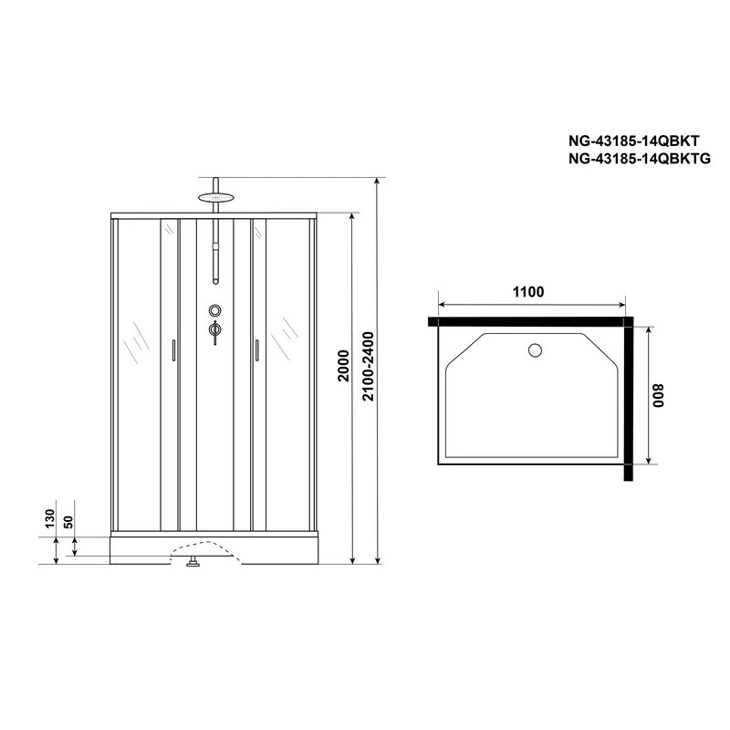 Душевая кабина Niagara Classic NG-43185-14QBKTG (110х80х210) низкий поддон(13см),стекло матовое,3 места 431853QBKTG