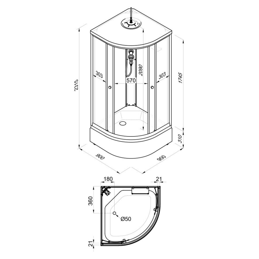 Triton Душевая Кабина Грэй-Блэк 90*90 В Щ0000067303