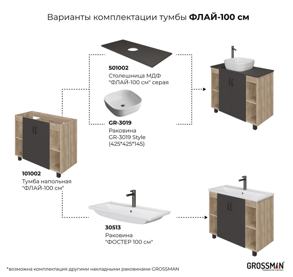 Тумба напольная "ФЛАЙ-100 см" дуб сонома/серая 101002